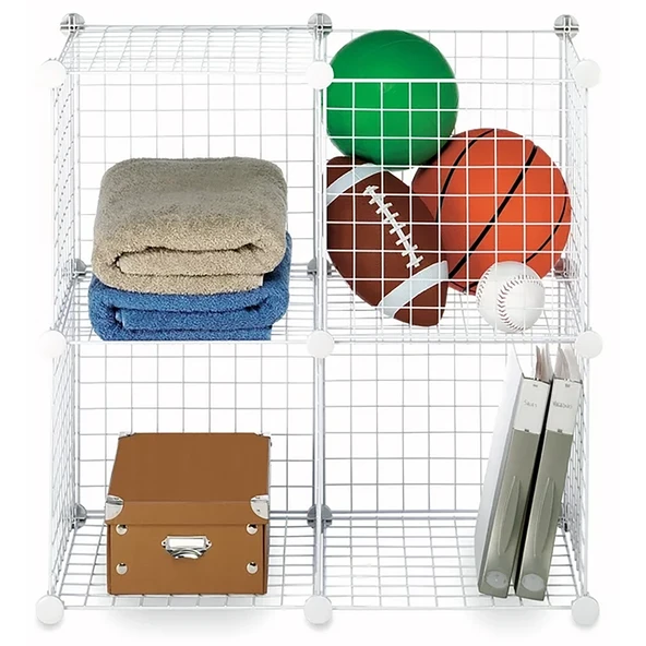 4 Bölmeli Tel Küp Çok Amaçlı Organizer Raf Beyaz 33cm Mutfak, Oyuncak, Kiler, Depolama Rafı - 9