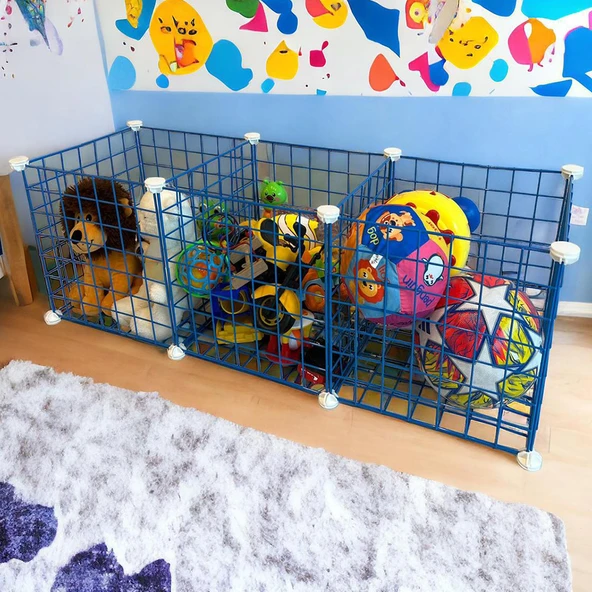 3 Bölmeli Tel Küp Çok Amaçlı Organizer Raf Mavi 33cm Mutfak, Oyuncak, Kiler, Depolama Rafı - 5