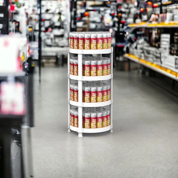 4 Raflı Oval Standlı Beyaz Sprey ve Aerosol Teşhiri - 3