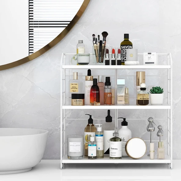 Ayarlanabilir Raflı 40cm Baharatlık, Organizer, Düzenleyizi Tezgahüstü Banyo, Mutfak, Ofis Model-1 Beyaz - 3