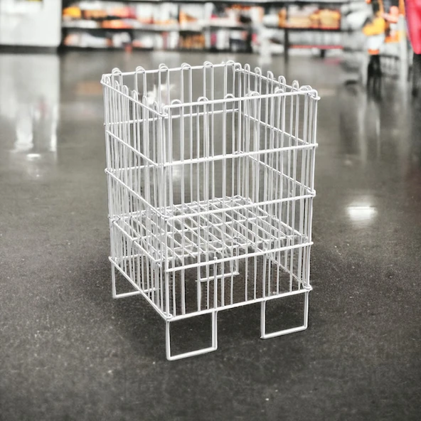 Ergonomik Tasarım 40x40 Katlanır Tel Havuz Sepeti Beyaz – Market, Avm, ve Bakkal İçin İdeal Ürün Teşhir Standı - 2