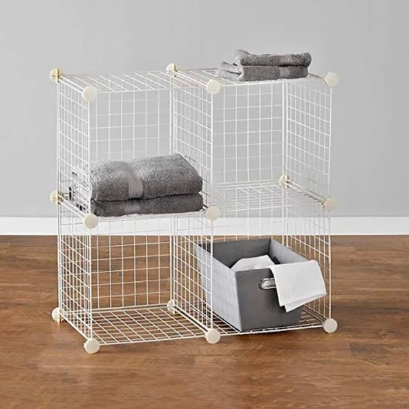 4 Bölmeli Tel Küp Çok Amaçlı Organizer Raf Beyaz 33cm Mutfak, Oyuncak, Kiler, Depolama Rafı - 3