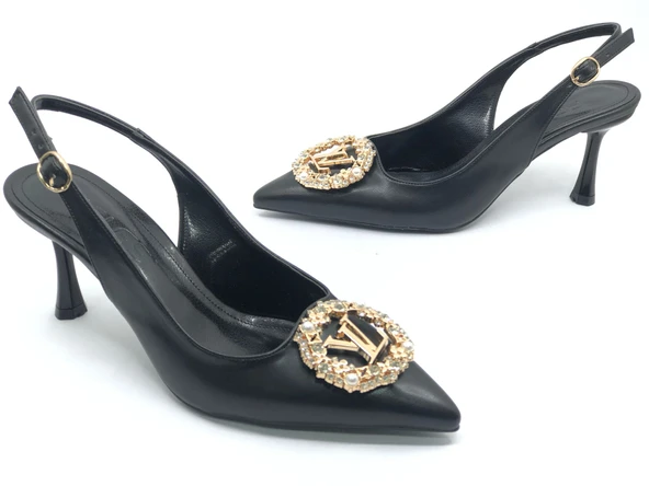 Feles Taşlı Toka Detaylı Arkası Açık Stiletto Kadın Topuklu Ayakkabı - 6
