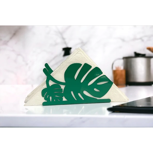 Palmiye Yaprağı Temalı Yeşil Metal Peçetelik - Resim 6