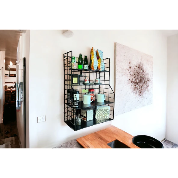 Modern Tasarım 4 Katlı Siyah Duvara Monte Dekoratif Raf - 3