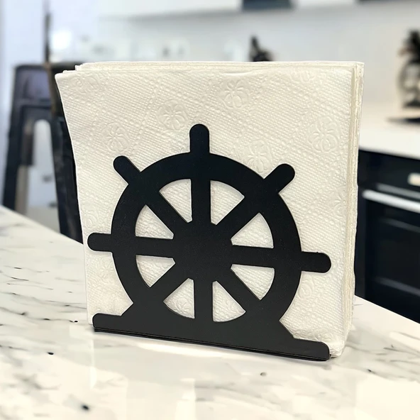 Dümen Temalı Siyah Metal Peçetelik