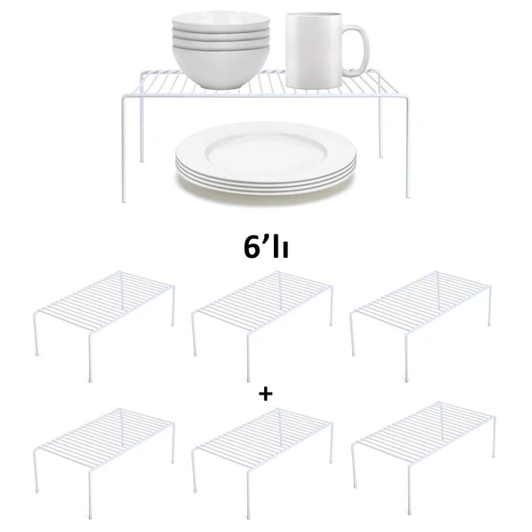 TEL ORGANİZER DOLAP DEPOLAMA RAFI 6'LI SET 22X40CM BEYAZ - 5