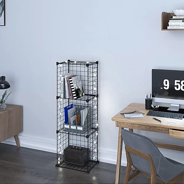 3 Bölmeli Tel Küp Çok Amaçlı Organizer Raf Siyah 33cm Mutfak, Oyuncak, Kiler, Depolama Rafı - 3