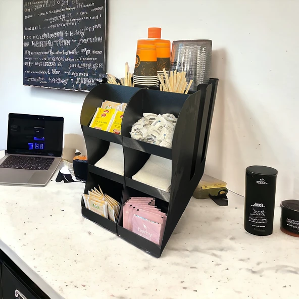 2'li 2 Bölmeli 16oz Bardak Uyumlu Çay, Kahve, Pipelik, Karıştırıcı, Karton Bardaklık Seti - 6