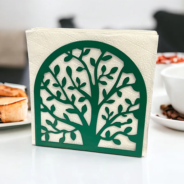 Hayat Ağacı Temalı Yeşil Metal Peçetelik - 2