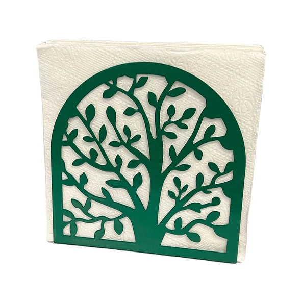 Hayat Ağacı Temalı Yeşil Metal Peçetelik
