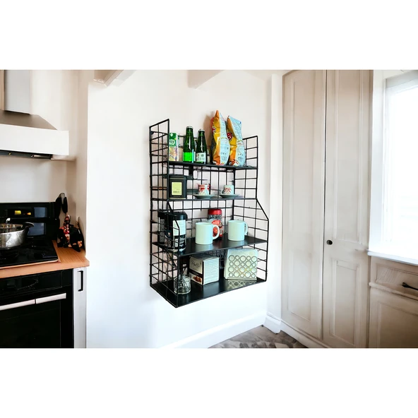 Modern Tasarım 4 Katlı Siyah Duvara Monte Dekoratif Raf - 2