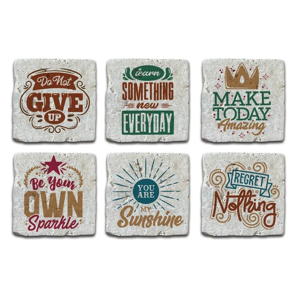 Doğal Taş Bardak Altlığı 6'lı Telli Model B (Quotes Tema) - 2