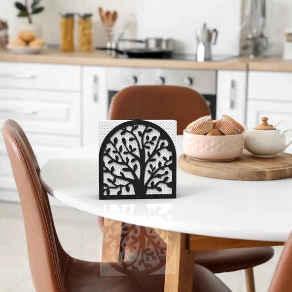 Hayat Ağacı Temalı Siyah Metal Peçetelik - 7