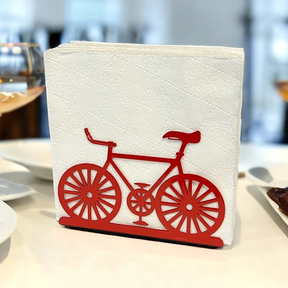 Bisiklet Temalı Kırmızı Metal Peçetelik - 3