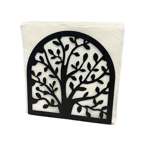 Hayat Ağacı Temalı Siyah Metal Peçetelik