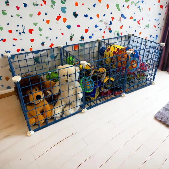 3 Bölmeli Tel Küp Çok Amaçlı Organizer Raf Mavi 33cm Mutfak, Oyuncak, Kiler, Depolama Rafı - 4