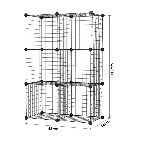 6 Bölmeli Tel Küp Çok Amaçlı Organizer Raf Siyah 33cm Mutfak, Oyuncak, Kiler, Depolama Rafı - 4