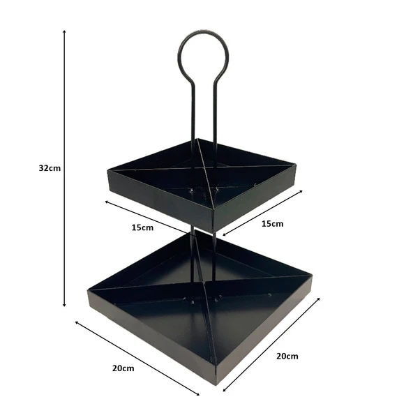 2 Katlı Dekoratif Siyah Metal Çerezlik / Peynir Sunum Servis Tabağı - Lokumluk / Makaron, Pankek ve Tatlı Sunumu İçin - 4