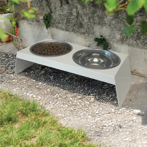 Evcil Hayvan Mama ve Su Kabı Standı, İkili Small Model Beyaz, Paslanmaz Çelik, Yükseltilmiş, Kedi ve Köpekler İçin - 9