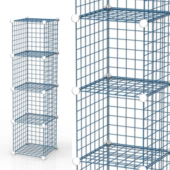 4 Bölmeli Tel Küp Çok Amaçlı Organizer Raf Mavi 33cm Mutfak, Oyuncak, Kiler, Depolama Rafı - 3
