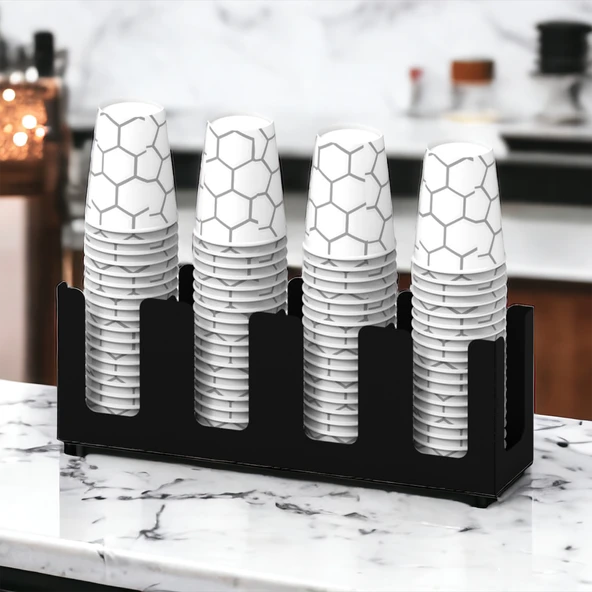 14Oz Kapasiteli 4 Bölmeli Metal Karton Bardaklık - Kahve Dükkanları ve HORECA İçin Mükemmel Bardak Ünitesi - 4