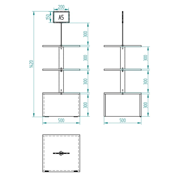 ECZANE 3 Raflı 50x50 Ahşap Beyaz Orta Alan Standı - 2