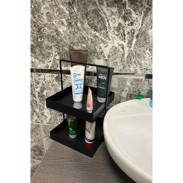 20x20 Siyah Tezgahüstü Mutfak ve Banyo Iki Katlı Organizer - 6