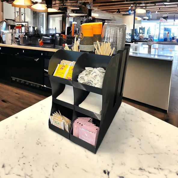 2'li 2 Bölmeli 16oz Bardak Uyumlu Çay, Kahve, Pipelik, Karıştırıcı, Karton Bardaklık Seti - 3