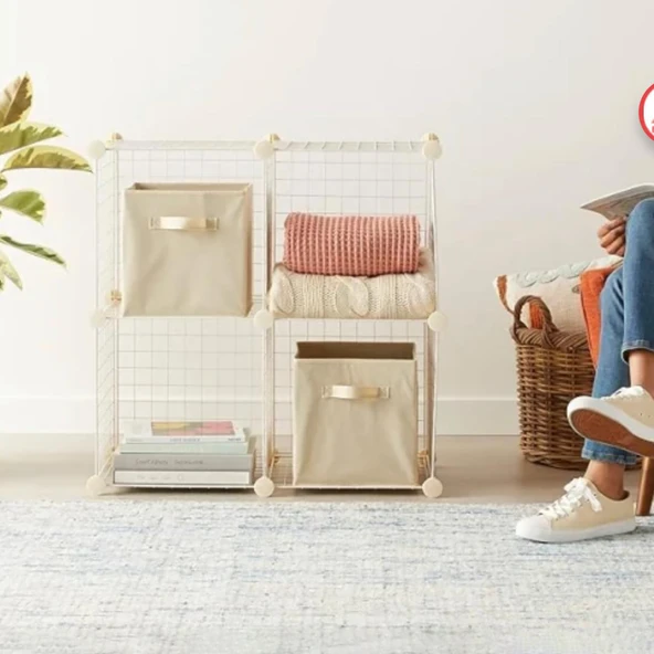 4 Bölmeli Tel Küp Çok Amaçlı Organizer Raf Beyaz 33cm Mutfak, Oyuncak, Kiler, Depolama Rafı - 2