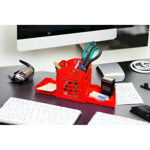 Telefon Kulübesi Temalı Kalemlik Kırmızı - 6