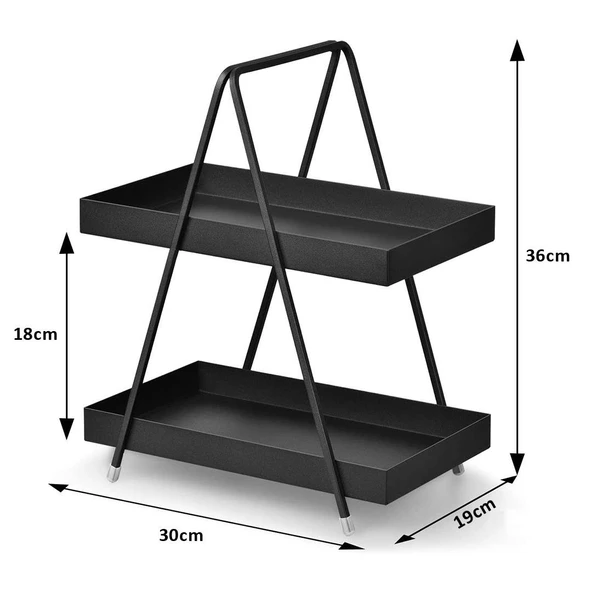 2 Katlı Siyah Metal Banyo ve Mutfak Rafı Model 1 - 2