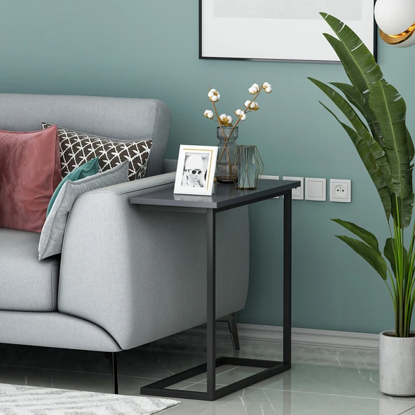 Narin Yan Sehpa, Metal Ayaklı Çok Amaçlı Yan Sehpa Antrasit/Siyah - 4