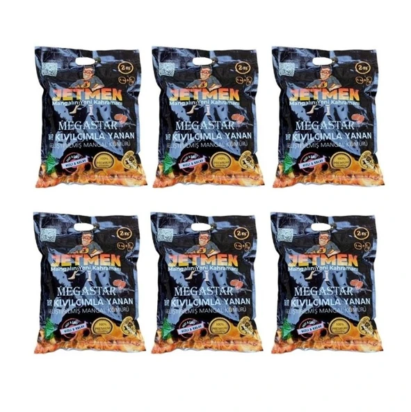 Jetmen MegaStar PRO Geliştirilmiş Mangal Kömürü 12 kg [6 Paket] - 2