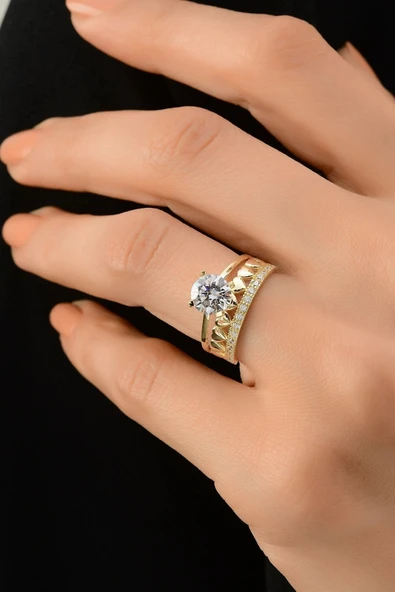 Kadın Kalpli Tektaş Alyans Altın Yüzük ürün görseli 1