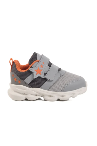 Ayakmod Gri Cırtlı Işıklı Hafif Unisex Çocuk Spor Ayakkabı Cayt B