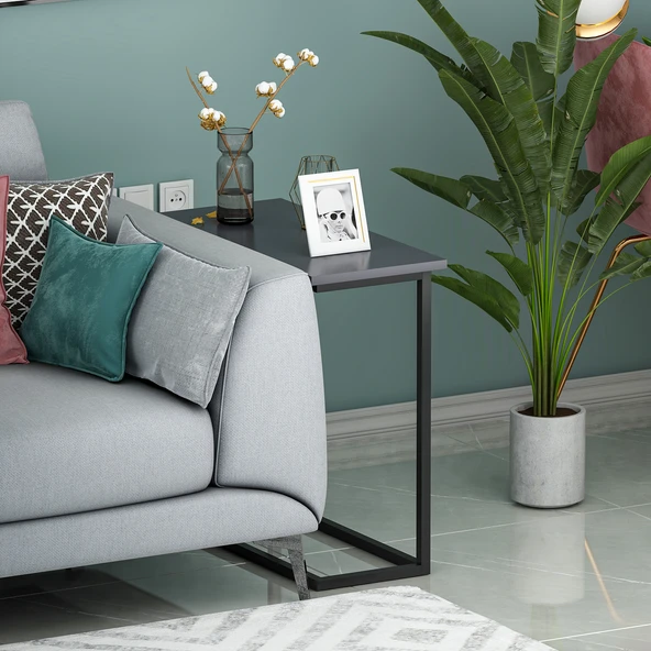 Narin Yan Sehpa, Metal Ayaklı Çok Amaçlı Yan Sehpa Antrasit/Siyah - 3