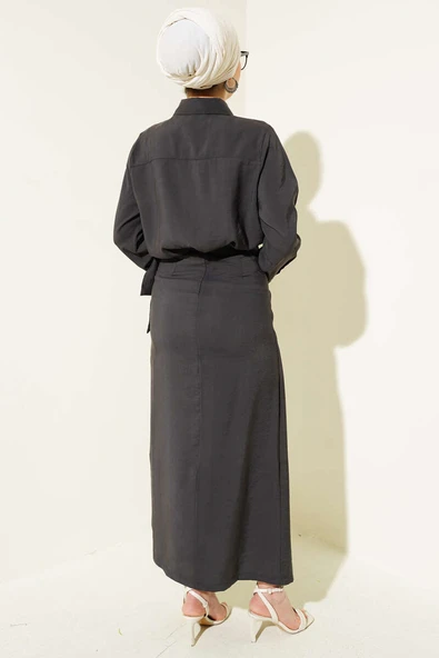Bağlama Detaylı Etekli Tensel İkili Takım Antrasit - Resim 3