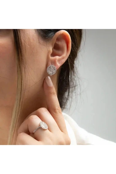 Beyaz Altın 3'lü Yuvarlak Taşlı Set - 2