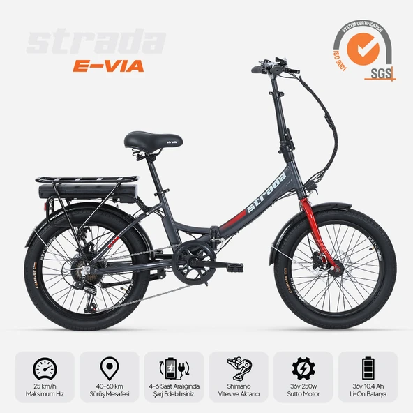 Stradacycles E-Via 20 Jant Hidrolik Disk Katlanabilir Elektrikli Bisiklet