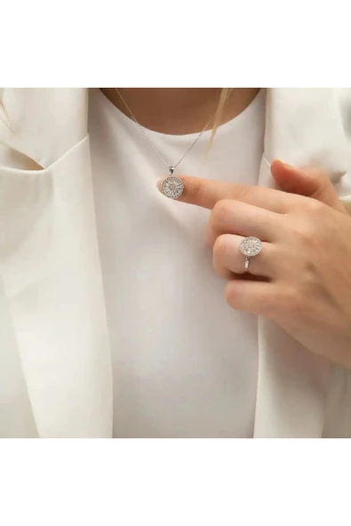 Beyaz Altın 3'lü Yuvarlak Taşlı Set