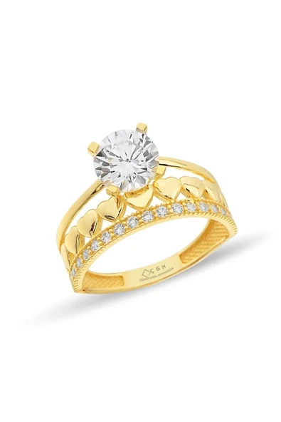 Kadın Kalpli Tektaş Alyans Altın Yüzük - Resim 2