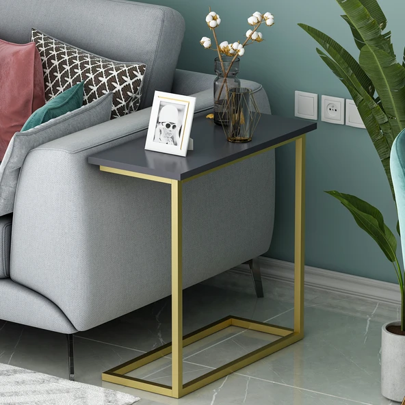 Narin Yan Sehpa, Metal Ayaklı Çok Amaçlı Yan Sehpa Antrasit/Gold