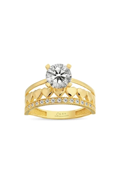 14 Ayar Kalpli Tektaş Alyans Altın Yüzük ürün görseli 1