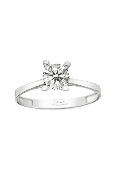 14 Ayar Beyaz Tektaş Altın Yüzük - Resim 2