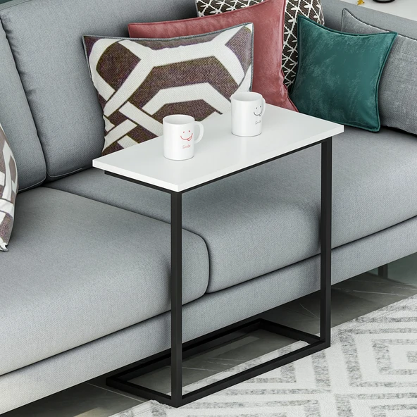 Narin Yan Sehpa, Metal Ayaklı Çok Amaçlı Yan Sehpa Beyaz/Siyah - 3