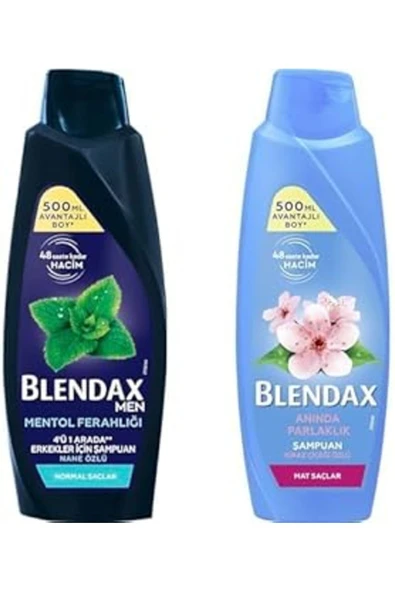 KARADAĞSB Blendax Erkekler Mentol Ferahlığı Nane Özlü Şampuan, 500 ml Ve Blendax Anında Parlaklık Ve Yumuşakl