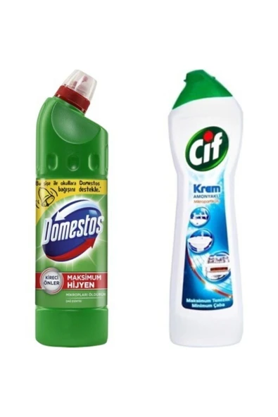 UNİLEVER Cif Krem Amonyaklı 750 ml + Domestos Ulttra Yoğun Çamaşur Suyu Dağ Esintisi 810 gr