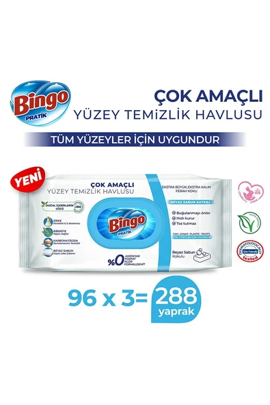 BİNGO Renkli Matik Sıvı Çamaşır Deterjan x2, Bingo Yüzey Temizlik Havlusu Beyaz Sabun x3 - 6