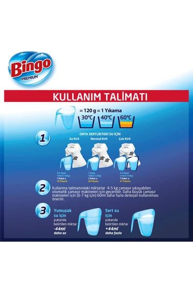 BİNGO Premium Toz Çamaşır Deterjanı 7 Kg Beyaz 2'li - 7